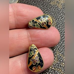 Vintage Retro teardrop butterfly cloisonné enamel earrings 1970s or 1980s